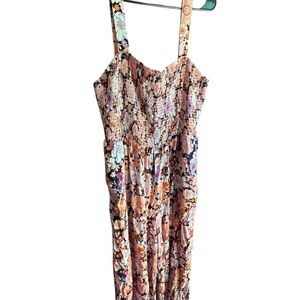 Sleeveless Printed Wide Leg Long Pant Romper With Pockets